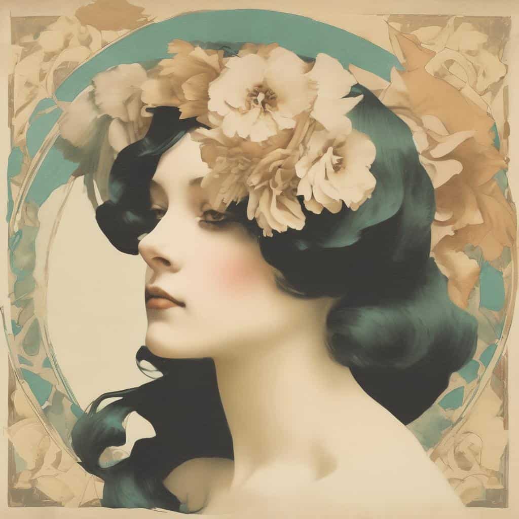 Ομορφη γυναικεία πορτρέτο με λουλούδια στα μαλλιά, τέχνη και δημιουργικότητα, έμπνευση και νοηματοδότηση στην τέχνη.